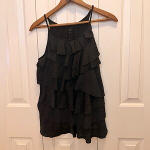 LOFT Black Asymmetrical Ruffled Camisole